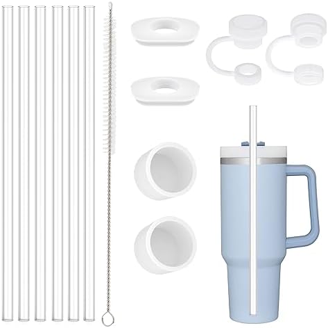 Replacement Straw Compatible with Stanley 40 oz 30 oz Tumbler, Accessories of 6 Straw Replacement with Cleaning Brush, 4 Color Leak Sproof Plug, 2 Silicone Cover Cap for Stanley by BEONSKY