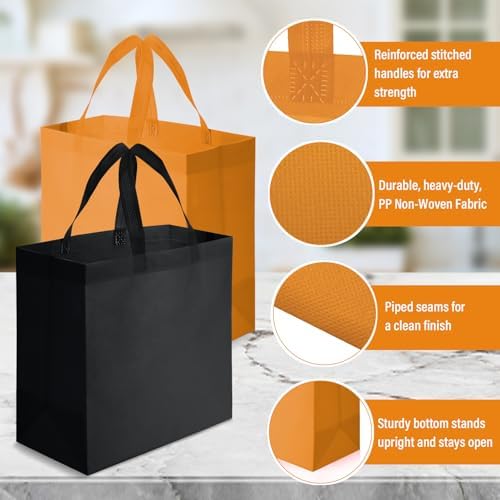 Reginary 50 Pcs Reusable Tote Bags Shopping Bags Non Woven, Black, Orange - Image 5