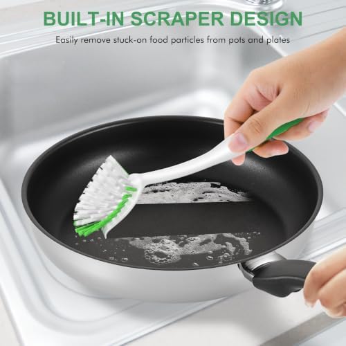 SetSail Dish Brush with Handle, 2 Pack Stiff Bristles Dish Scrubber, Green - Image 5