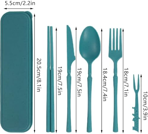 Reusable Travel Utensils with Case, Wheat Straw Fork Spoon Knife Chopsticks - Image 2