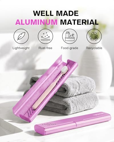 Toothbrush Case Cover for Traveling, Aluminum Toothbrush Holder for Manual Toothbrush + Mini Toothpaste, Portable Tooth Brush Storage Box for Camping Business Trip-Pink (1 Pack) - Image 2