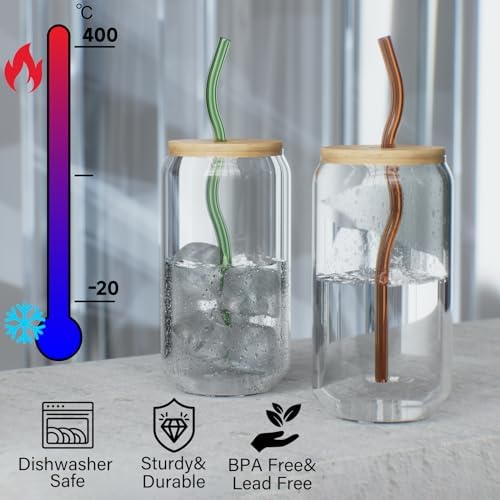 YUTRENN Reusable Glass Straws Sets of 8 Wavy Colorful Drinking Straw with 2 Cleaning Brushes, 8 inches 0.3" Thick Clear Straws High Borosilicate Glass Straw for Tumblers 10 Pack Gift Wrap - Image 4