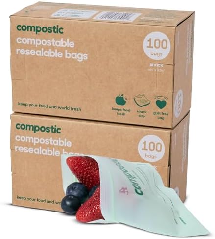 Compostic Compostable Snack Bags, 200 Ct Bulk Pack, Zip-Seal by COMPOSTIC
