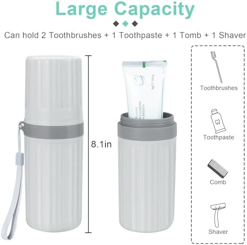 Mulbozy Travel Toothbrush Holder, Large Travel Toothbrush Cup Case, Portable Travel Toothbrush Toothpaste Makeup Storage for Business Trip Camping School - Gray - Image 2