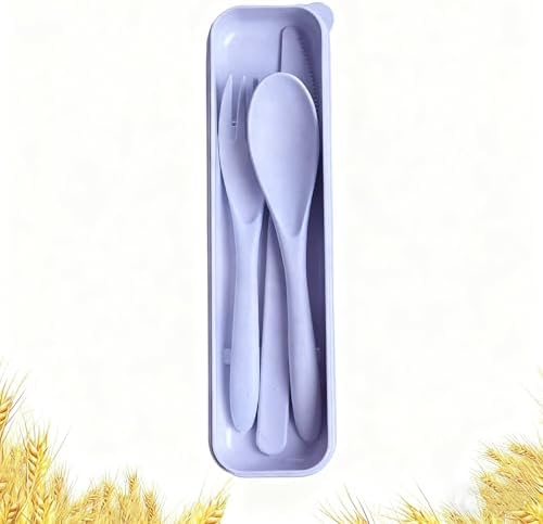 Travel Utensils with Case, Camping Utensil Sets, Wheat Straw Portable Knife Fork Spoons Tableware, Reusable Utensils for Lunch Box (Purple) by HMDZMR