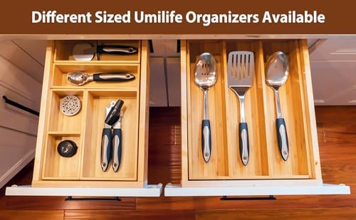 Umilife Drawer Organizer Storage Boxes, 2.5" High Bamboo Drawer Dividers, 5 Rearrangeable Bins for Kitchen, Office Desktop, Clothing, Makeup, vanity, Jewelry - Image 6