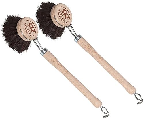 Redecker Dish Brush Set, Horsehair Bristles, 1-1/2 Inch Round, 2 Pack – Wooden Dish Brushes for Delicate Cleaning, Made in Germany by Redecker