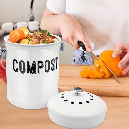 ENLOY Kitchen Countertop Compost Bin, 1.3 Gallon, Stainless Steel, White - Image 7