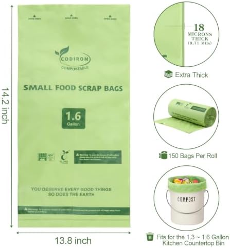 1.6 Gallon Compostable Trash Bags, 150 Count Kitchen Food Scrap - Image 2