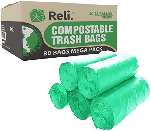 Reli. Compostable 33 Gallon Trash Bags | 80 Count Bulk | Green by Reli