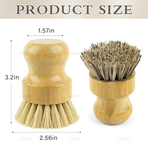 AUEAR, Natural Bamboo Dish Scrub Brush Cleaning Pot Scrubber Brushes Coconut Bristles for Cast Iron Skillet Pots Pans (2 Pack, 2 Colors) - Image 2