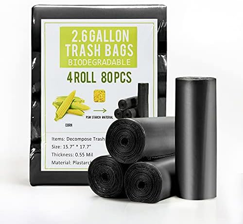 Jaoul Trash Bags 2.6 Gallon, Small Garbage Bags, Strong & Unscented Mini Trash Bags for Kitchen, Bathroom, Office, Restroom, Car, Black, 80 Counts by Jaoul