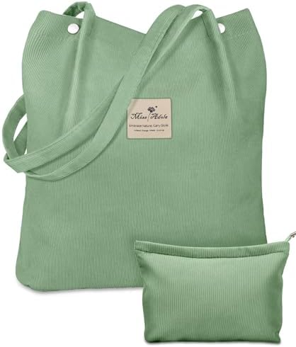 Miss Adola 2 Pack Corduroy Tote Bag with Pouch for Women by MissAdola