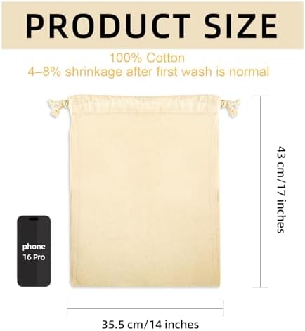 OKBA 8 Pack Cotton Muslin Drawstring Bags 14x17 Inch, Reusable Cloth Bags for DIY Tie-Dye Projects, Grocery & Produce, Shoes, Potatoes and Onions, Eco-Friendly & Washable - Image 2