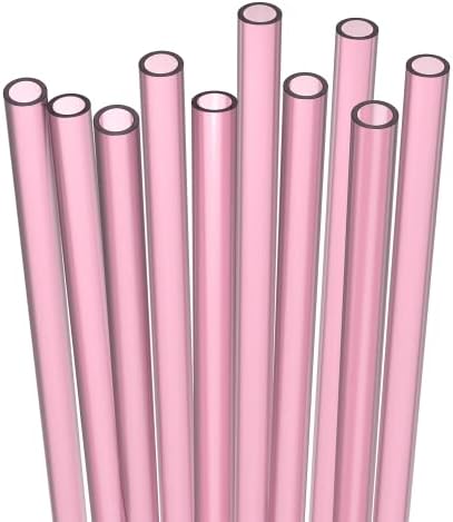 Fiesta First 10 Short Reusable Hard Pink Plastic Drinking Straws, Medium Width + Sturdy Cleaning Brush - for Cocktails, Small Cups, Kids Drinks - Dishwasher Safe BPA Free by Fiesta+First