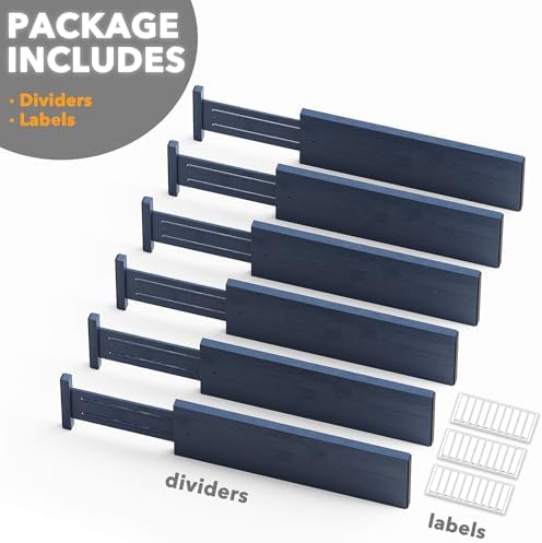 SpaceAid Bamboo Dresser Drawer Dividers 6 Pack, 4.65“ High Adjustable 17“-22” Drawer Organizers, Expandable Organization for Clothing, Clothes, Dressers, Navy Blue - Image 7