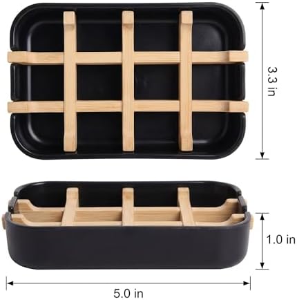 Bamboo Fiber Soap Holder and Soap Dish Combination, Removable Drainage Rack Bar Soap Tray for Bathroom Sink Deck, Bathtub, Shower & Kitchen (Black, 1 Pack) - Image 3