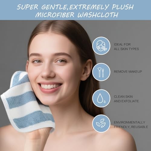 SINLAND Microfiber Facial Cloths Fast Drying Washcloth 8inch x 8inch Absorbent Face Wash Cloth Soft Makeup Remover Cloths - Image 5