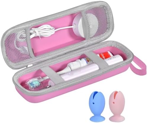 Travel Case for Oral-B/Oral-B Pro/Phlips Sonicare Electric Toothbrush with 2pcs Toothbrush Heads Cover Cap, Portable Hard Protective Storage Bag with Accessories Storage (Pink) by TUNYINSH