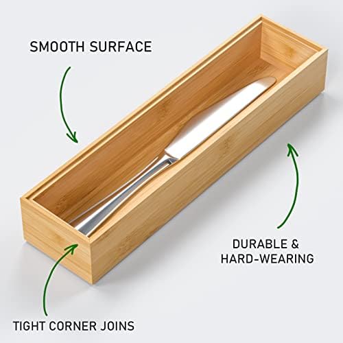 VeyFey Silverware Tray for Drawer, Stackable Kitchen Bamboo Drawer Organizer 12" x 3" x 2" Set of 2 - Image 2
