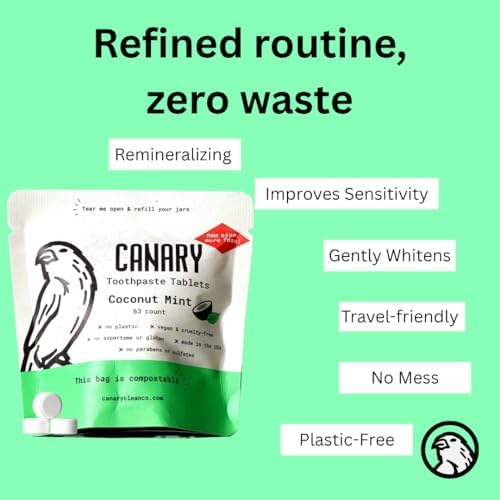 Canary Nano Hydroxyapatite Toothpaste Tablets Coconut Mint - Remineralizing, Fluoride Free, All Natural Tabs with Xylitol - Great for Travel, Plastic Free - 189 Count - Image 5
