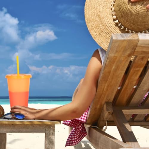 Color Changing Cups, 5 Pack 24oz Plastic Tumblers, Reusable Iced Coffee & Smoothie Cups with Lids and Straws for Parties and Travel (5 Changing, 5 Packs) - Image 4
