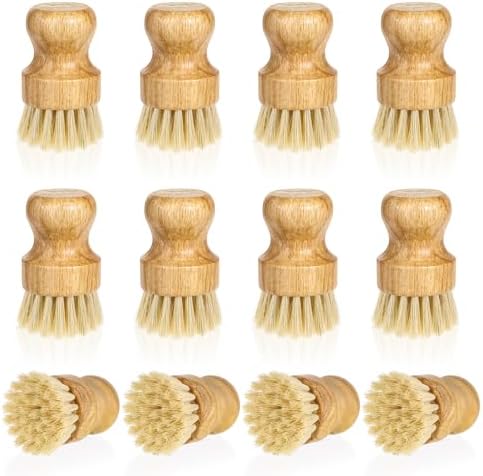 12 Pcs Bamboo Dish Scrub Brushes Kitchen Dishwashing Cleaning Brush Wooden Scrubbers Set Sisal Bristles Cleaner Scrubber for Washing Cast Iron Pan Pot Sink Spatula by Dimeho