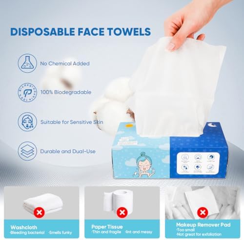 Orighty Disposable Face Towel, Biodegradable Clean Facial Towels, Super Soft Makeup Remover Wipes, Absorbent Facial Wash Cloth for Makeup Removing, Facial Cleansing, Nursing, Outdoor, 600 Count - Image 2