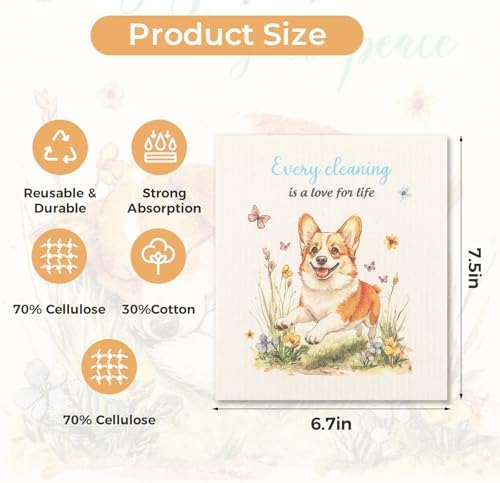 wlich 5 Pack Swedish Dishcloths, Reusable Kitchen Towels with Clips, Dog - Image 4
