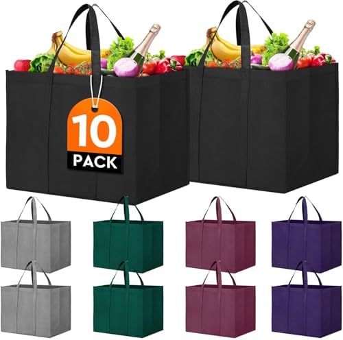 Reusable Grocery Shopping Bags 10 Pack Large Foldable Tote Bags Bulk by WiseLife