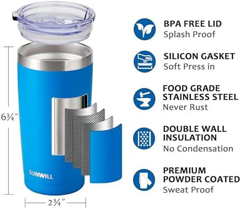SUNWILL Travel Coffee Tumbler 20 oz, Insulated Mug with Lid, Stainless Steel Cup for Outdoor, Powder Coated Royal Blue - Image 2