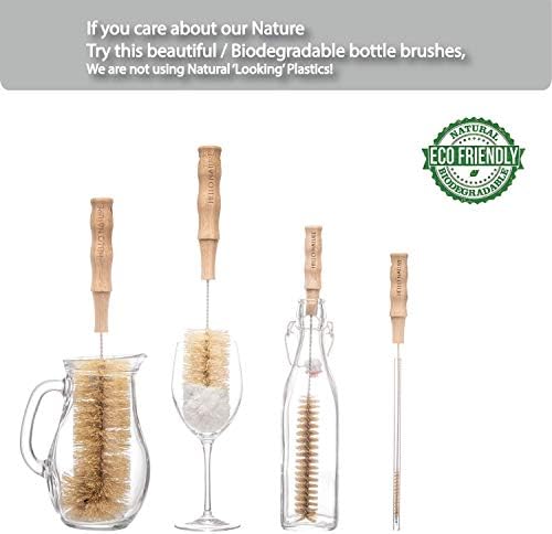 4 Pcs Bamboo Bottle Brush Set by HELLO NATURE – Long Handle Cleaning Brushes for Water Bottles, Baby Bottles & Glassware, Sustainable & Plastic-Free - Image 2