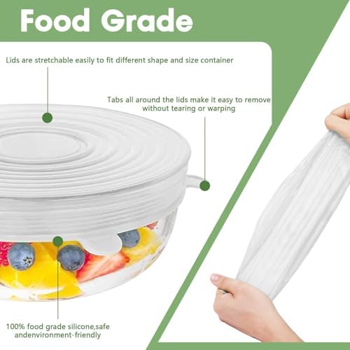 Reusable Silicone Stretch Lids for Food Storage – Elastic Bowl Covers Fit Round & Rectangle Containers, Jars, Cups – Heat-Resistant, Dishwasher Safe, Premium Kitchen Gadgets (7-Piece Set) - Image 6