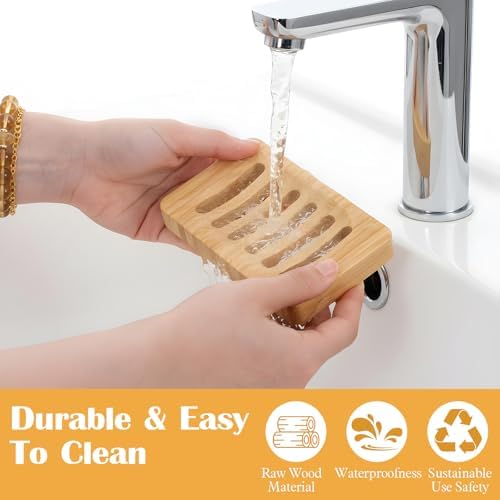 2 Pack Wood Soap Dish for Shower, Natural Wooden Bar Soap Holder - Image 4