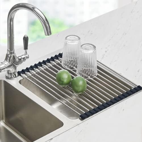 Seropy Roll Up Dish Drying Rack Over The Sink Drying Rack for Kitchen Counter, Folding Dish Rack Over Sink Mat, Stainless Steel Dish Drainer Rack Kitchen Sink Organizer Accessories 17.5"x13.7" by SeropyDirect