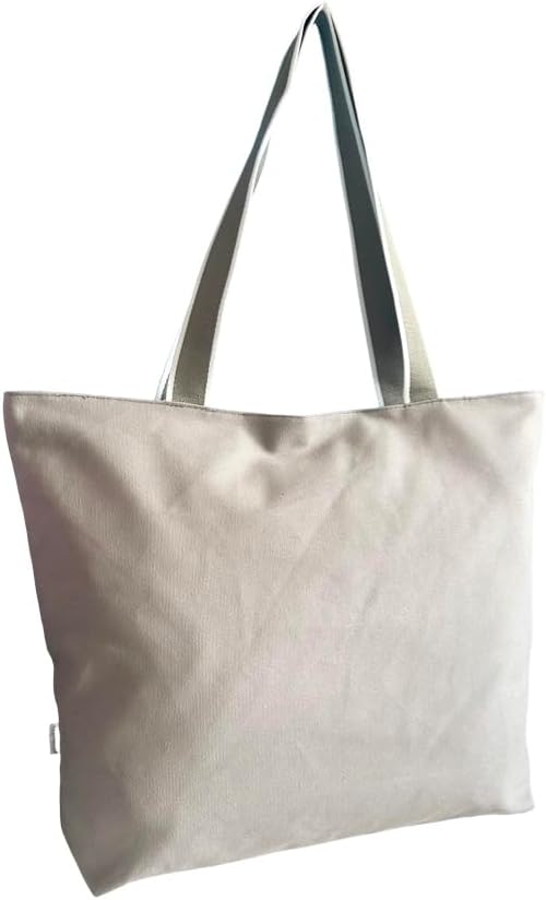 16OZ Cotton Canvas Zipper Closure Lined Grocery Shopping Beach Casual Multi Purpose Tote X-Large