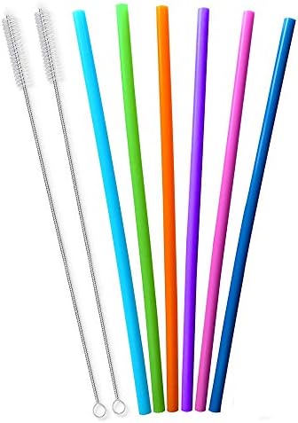 Extra Long 14.5 Inch Reusable Silicone Straws for Wine Bottle,1 Gallon/128 64 75 OZ Water Bottle,Mugs,1/Half Gallon Hydro Water Jug, Flexible Tall Giant Big Gallon Jug Drinking Straw With Brush-8 Pack by Tegion