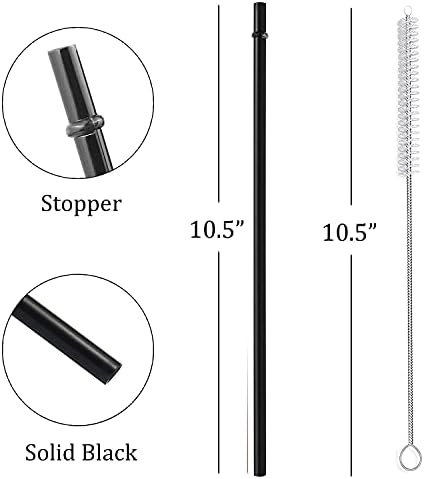 ALINK 12-Pack Reusable Black Straws, 10.5" Long Hard Plastic Tumbler Replacement Straws for 16 OZ 20 OZ 30 OZ Stanley, YETI, Mason Jar, Starbucks Tumblers, Set of 10 with Cleaning Brush - Image 3