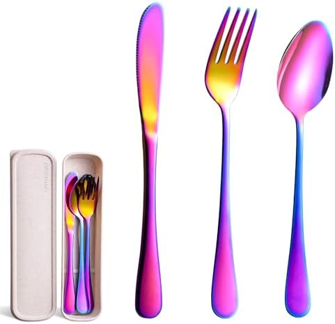 SAOSHYPEI Travel Utensils with Case, 4-Piece Stainless Steel Set, Rainbow - Image 4