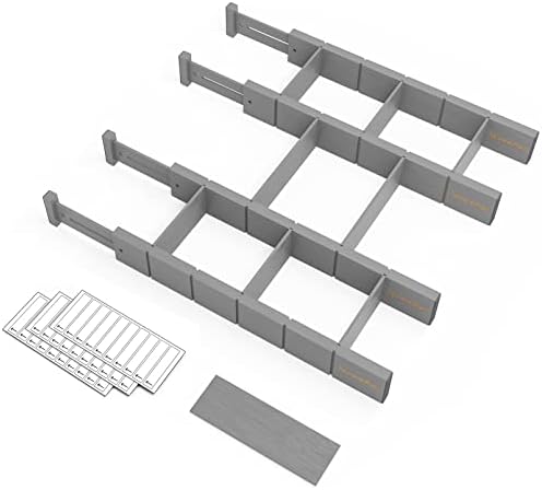 SpaceAid Bamboo Drawer Dividers with Inserts and Labels, Kitchen Adjustable Drawer Organizers, Expandable Organization for Home, Office, Dressers, 4 Dividers with 9 Inserts (17"-22" Gray) by SpaceAid
