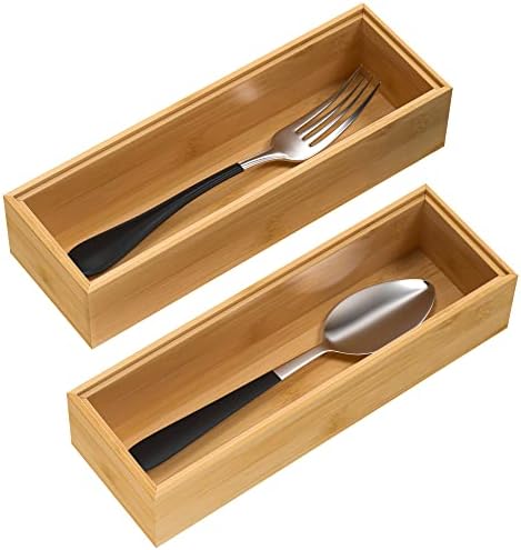 VeyFey Silverware Tray for Drawer, Stackable Kitchen Bamboo Drawer Organizer 9" x 3" x 2" Set of 2 by VeyFey