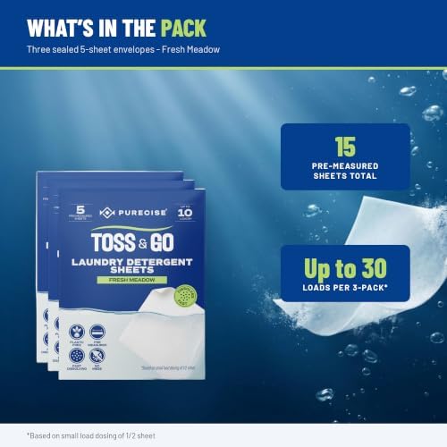 Purecise Travel Laundry Detergent Sheets, Fresh Meadow, 30 Loads, 3 Pack - Image 2