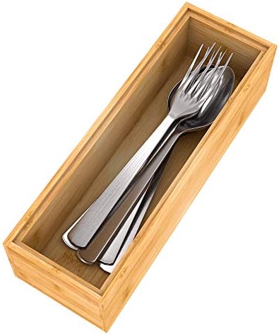 Stackable Utensil Drawer Organizer, Bamboo Kitchen Flatware Holder 9"x 3" by Bambloom
