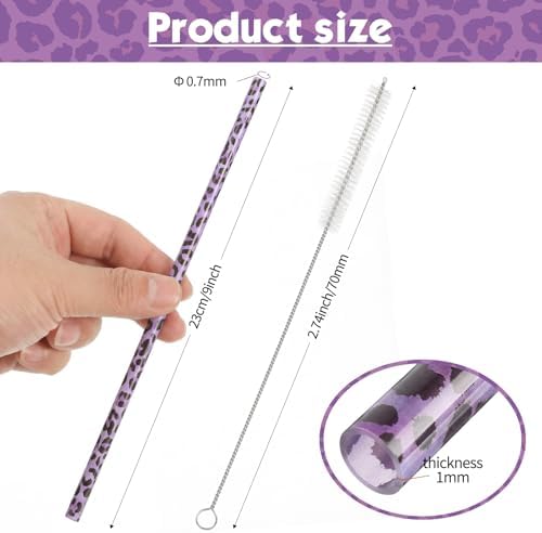 Zopeal 25 Pcs Reusable Leopard Straws with Cleaning Brushes, Purple - Image 4