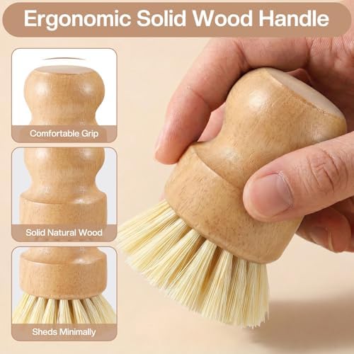 Wooden Dish Brush Handheld Bamboo Wok Brush Scrubber for Dishes Pans Pots Fruit and Veggie Washing(1,Beige) - Image 4