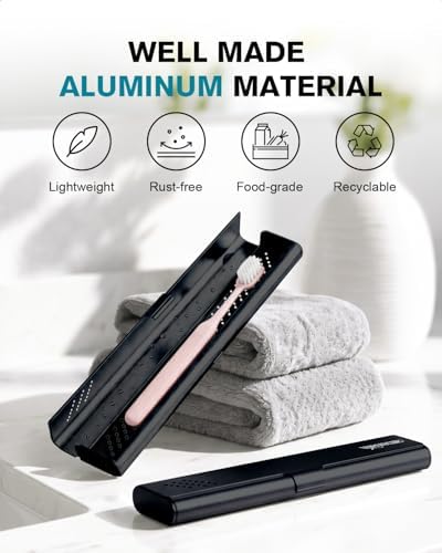 Toothbrush Case Cover for Traveling, Aluminum Toothbrush Holder for Manual Toothbrush + Mini Toothpaste, Portable Tooth Brush Storage Box for Camping Business Trip-Black (1 Pack) - Image 2