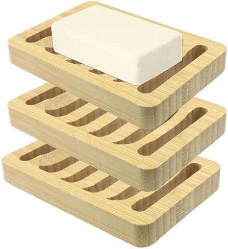 3 Pcs Bamboo Soap Dish, Natural Color by Rierdge