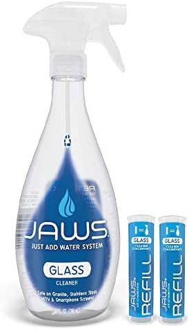 JAWS Glass Cleaner Bottle with 2 Refill Pods. Refillable Cleaning Supplies by JAWS