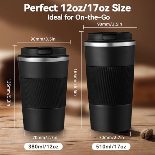 17OZ Travel Coffee Mug Insulated Coffee Cup with Spill Leak Proof Lid, Portable Stainless Steel Tumbler Reusable Hot and Cold Water Mug for Car, Daily, Camping- Black - Image 2