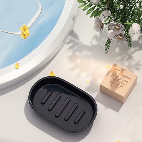 Bathroom Soap Dishes, Not Plastic！White Soap Dishes for Bar Soap, Bamboo Soap Dishes Holder for Bathroom Shower, Bathroom Sink Soap Dish (Black) - Image 2